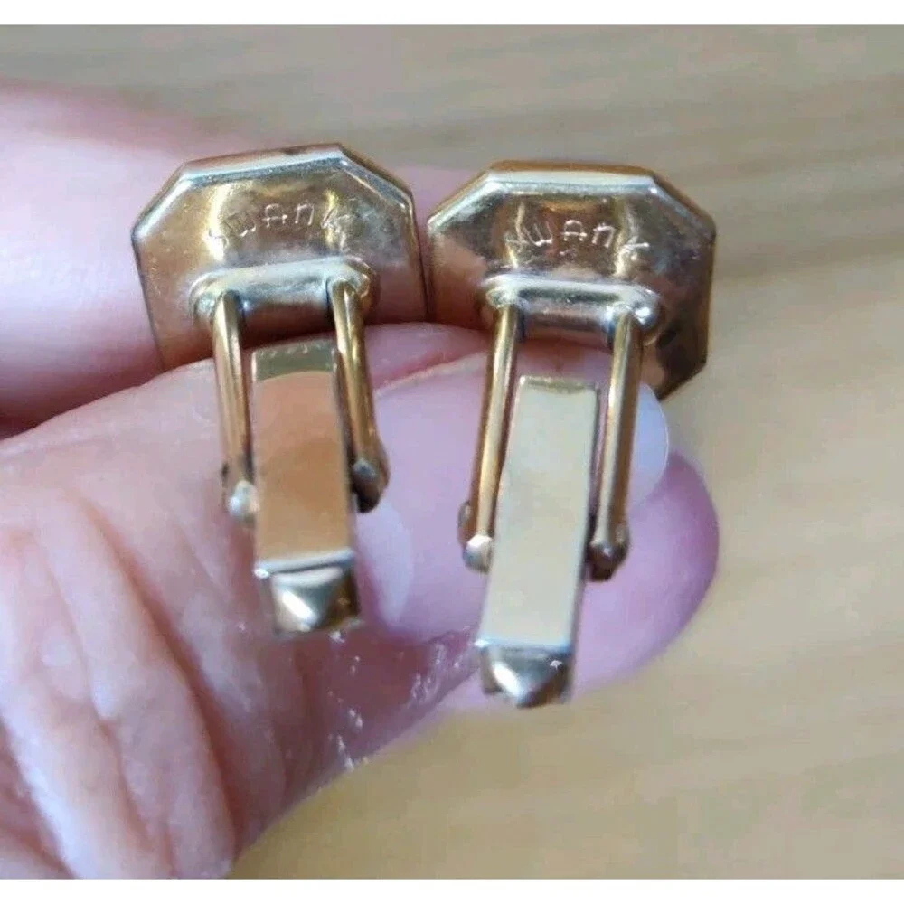 VTG MID CENTURY SWANK CUFFLINKS MILKY ACRYLIC FRONT CUFF LINKS